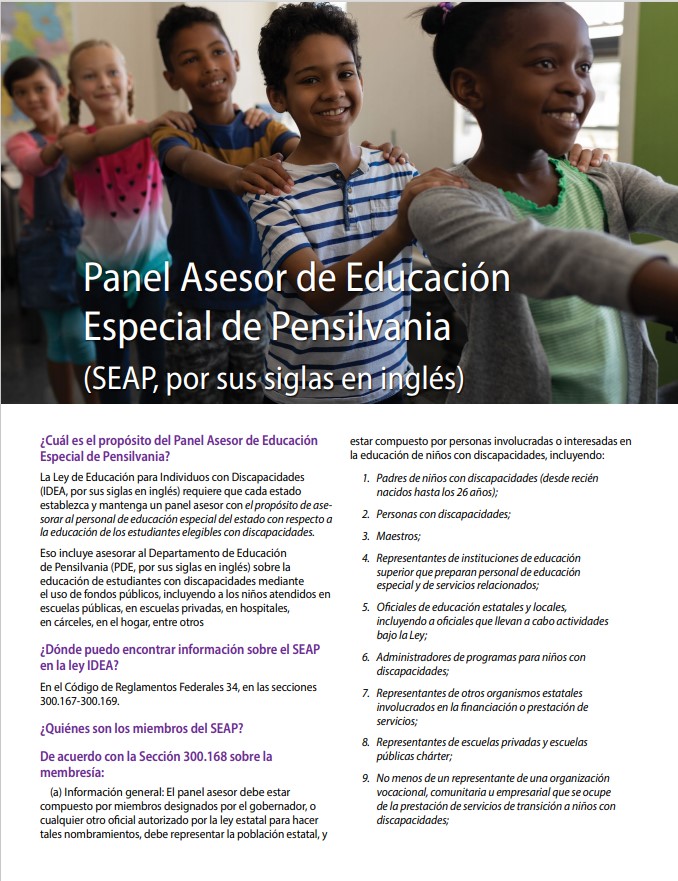 Pennsylvania Special Education Advisory Panel (SEAP) (Spanish)